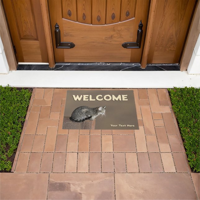Smoky Gray Tabby Cat Doormat (Outdoor)