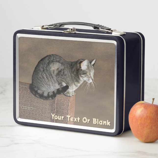 Smoky Gray Tabby Cat Metal Lunch Box (In Situ)