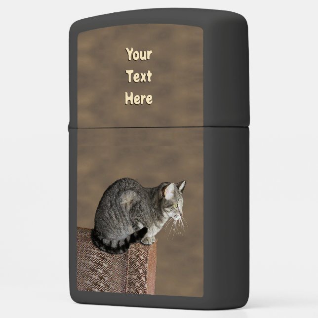 Smoky Gray Tabby Cat Zippo Lighter (Left)