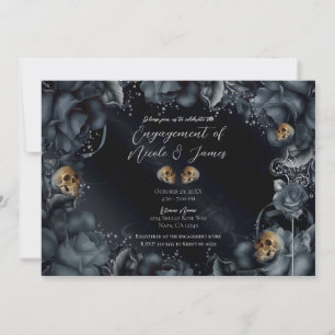 Smoky Grey Blue Roses & Skulls Engagement Party  Invitation