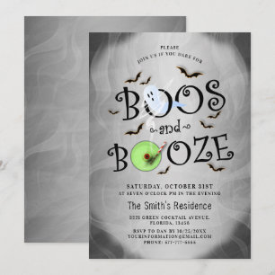 Smoky Grey Boos & Booze Halloween Party Invitation