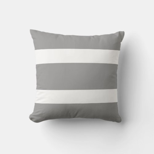 Smoky Grey  White Bold Striped Throw Pillow