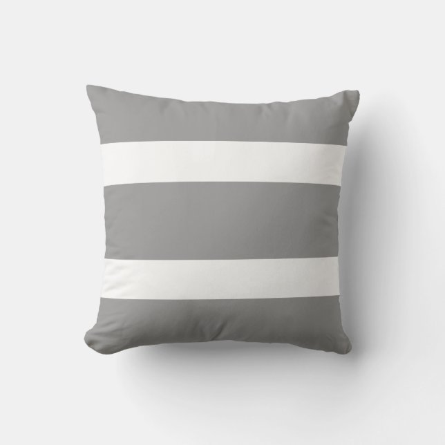Smoky Grey & White Bold Striped Throw Pillow (Front)
