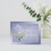 Smoky Heather Blue and Green Floral Save the Date Announcement Postcard (Standing Front)