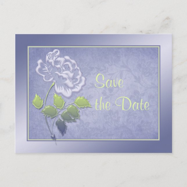 Smoky Heather Blue and Green Floral Save the Date Announcement Postcard (Front)