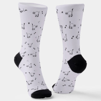 Smoky Lavender Cat Line Art Pattern Socks