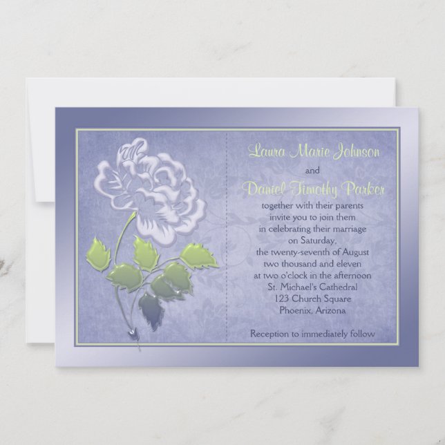 Smoky Lavender Peony with Green Wedding Invitation (Front)