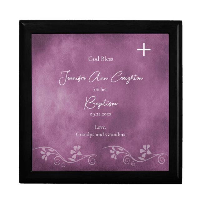 Smoky Magenta Orthodox Baptism Keepsake Box Gift (Front)