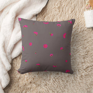 Smoky Mauve Japanese Red Cosmos Floral Pattern Throw Pillow