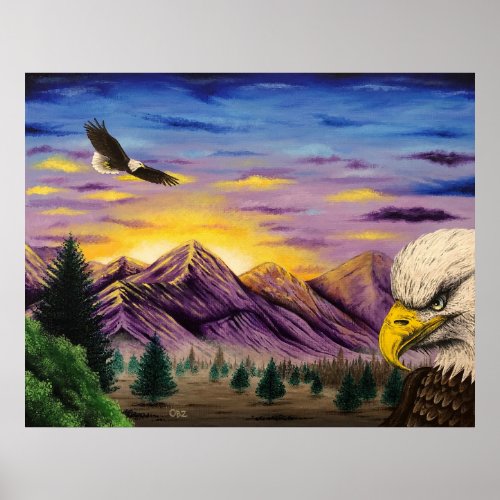 Smoky Mountain Eagles Scenic Art Poster Print