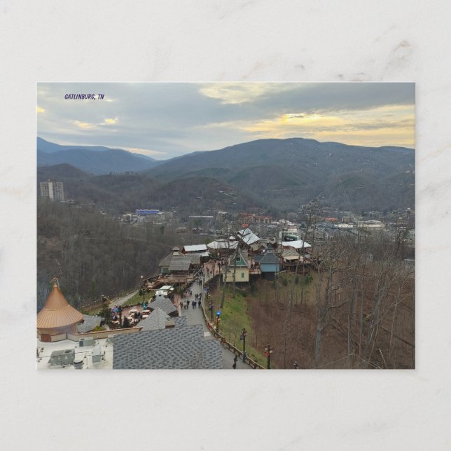 Smoky Mountain Serenity: Gatlinburg from Above Holiday Postcard (Front)