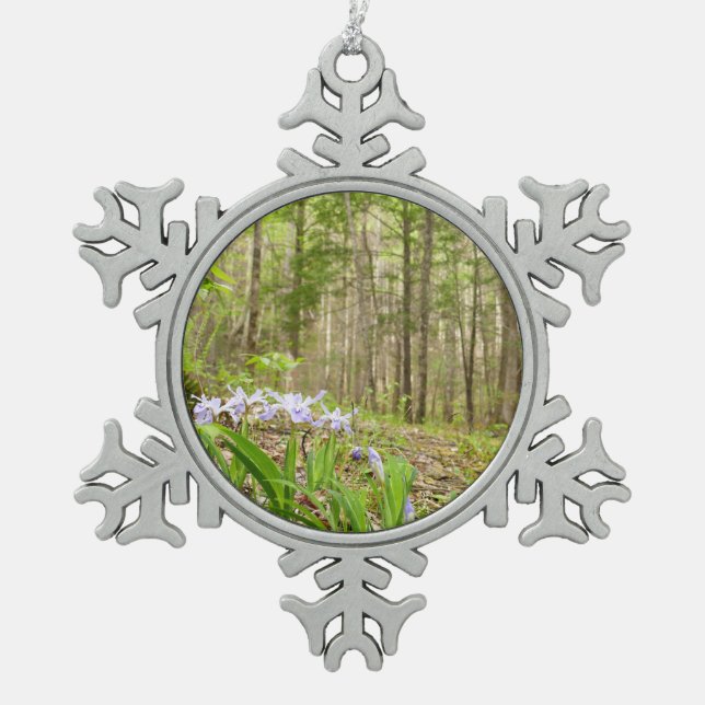 Smoky Mountain Trail in Spring Snowflake Pewter Christmas Ornament (Front)