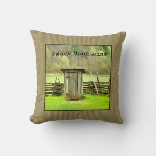 Smoky Mountains Outhouse Throw Pillow