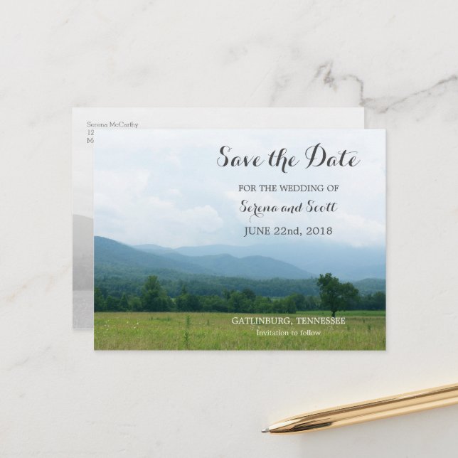 Smoky Mountains Save the Date Postcard (Front/Back In Situ)