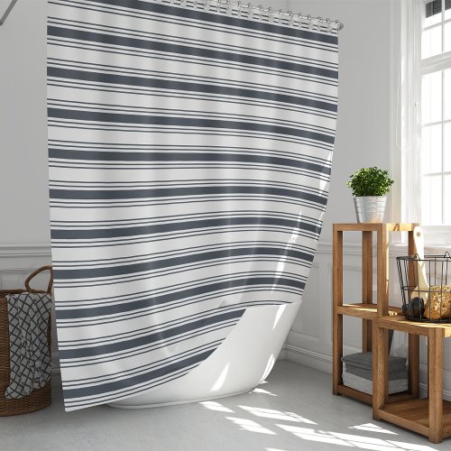 Smoky Navy and White Horizontal Stripe Shower Curtain