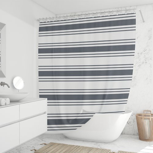 Smoky Navy and White Wide Stripe Shower Curtain