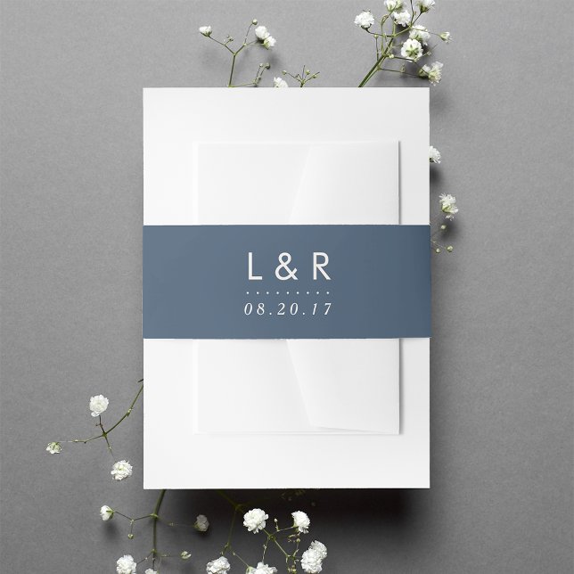 Smoky Navy Blue and Ivory Wedding Monogram Invitation Belly Band (Creator Uploaded)