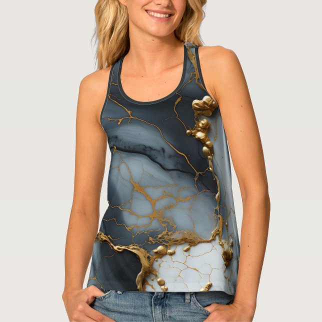 Smoky Onyx Marble with Golden Veins Tank Top (Front)