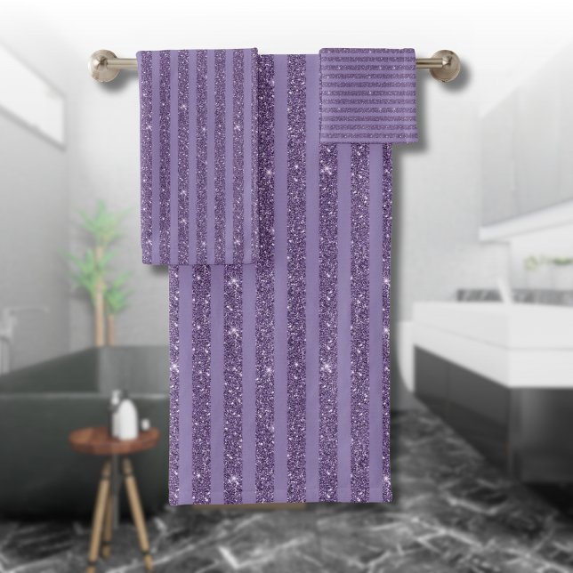 Smoky Plum Glitter Style Horizontal Stripes Bath Towel Set (Creator Uploaded)