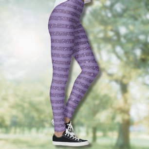 Smoky Plum Glitter Style Horizontal Stripes Leggings