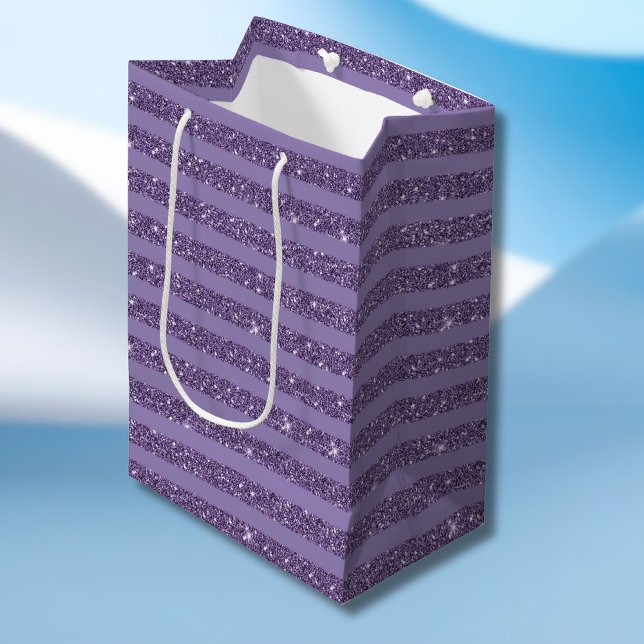 Smoky Plum Glitter Style Horizontal Stripes Medium Gift Bag (Creator Uploaded)