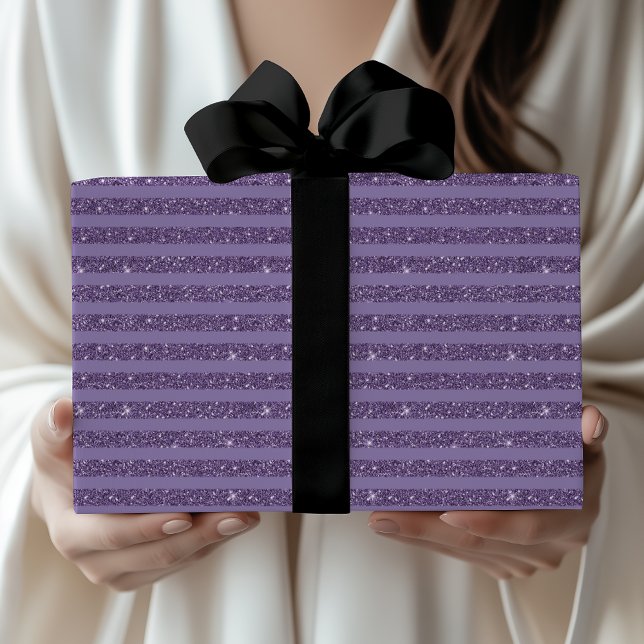Smoky Plum Glitter Style Horizontal Stripes Wrapping Paper (Creator Uploaded)