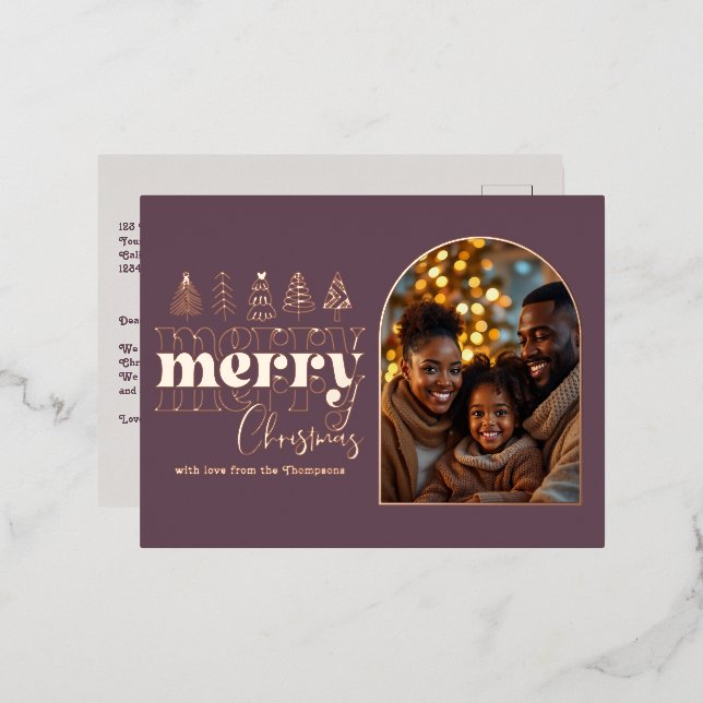 Smoky Plum & Oyster Gray Christmas Photo Foil Holiday Postcard (Front/Back)