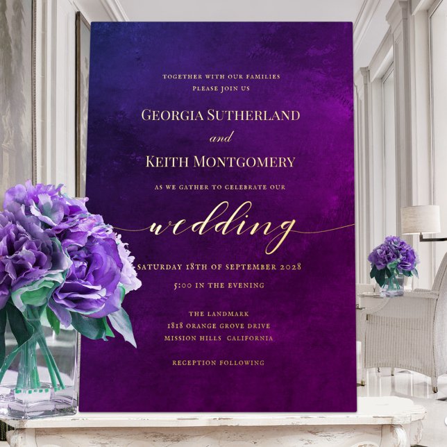 Smoky Purple & Gold Elegant Wedding Foil Invitation (Creator Uploaded)
