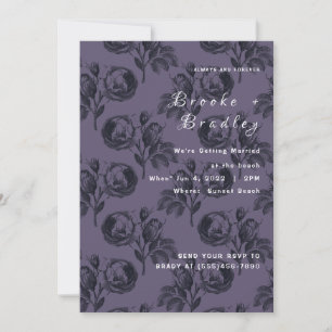 Smoky Purple‑Gray Rose Wedding Invitation