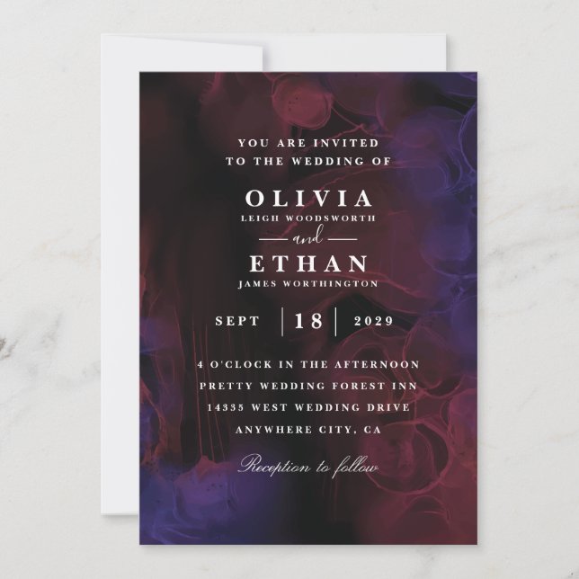 smoky red and blue wedding invitations (Front)