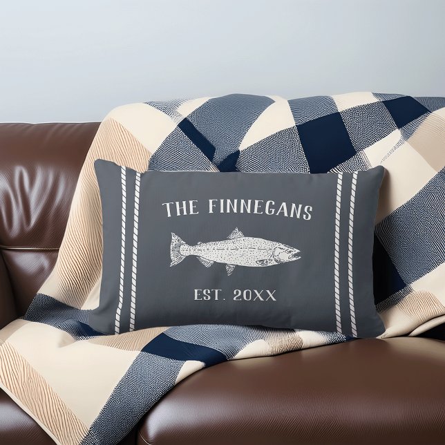 Smoky Slate Blue Rustic Fish Personalized Lumbar Pillow (Creator Uploaded)