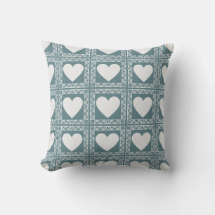 Smoky Teal Geometric Hearts Valentine Gift Throw Pillow