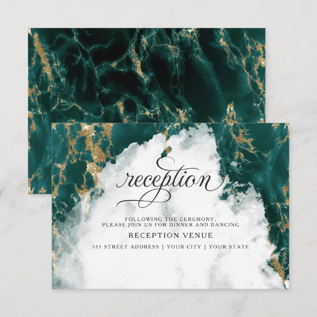 Smoky Teal Watercolor Geode BarefootBride™ Invitation (Front/Back)