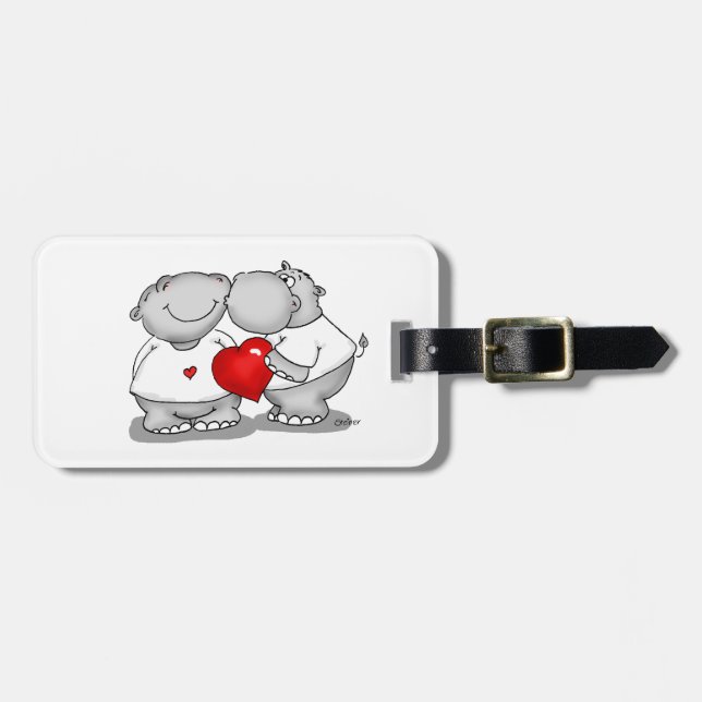 Smooch - Hippo Kiss Valentine's Day Luggage Tag (Front Horizontal)