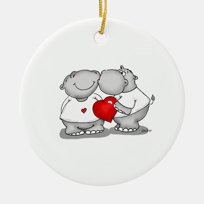 Smooch   Hippo Kiss Valentine's Day Christmas Ornaments