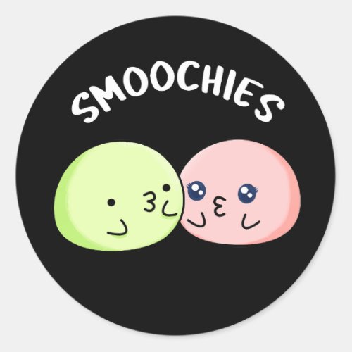 Smoochies Funny Food Kissing Mochi Pun Dark BG Classic Round Sticker
