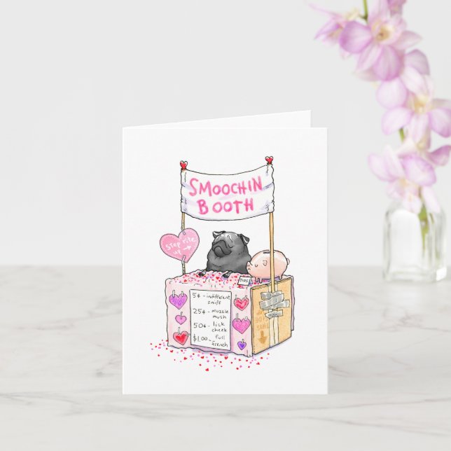 Smoochin' Booth black pug Valentine card (Orchid)