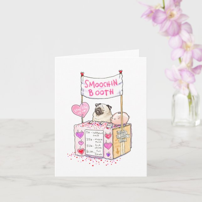 Smoochin' Booth fawn pug Valentine card (Orchid)