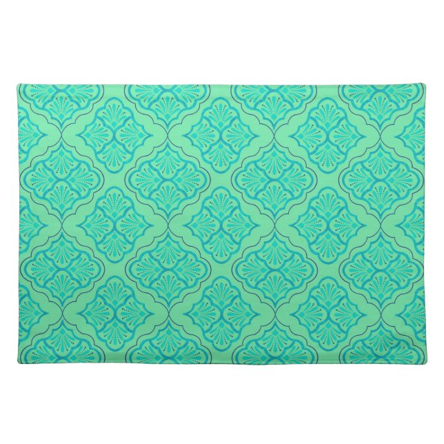 Smooth Arabesque - Seafoam Geometric Pattern Cloth Placemat (Front)