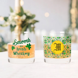 Smooth as Irish Whiskey Shamrocks Gold Personalize Glass