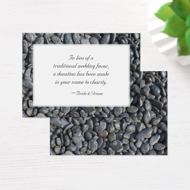 Smooth Black Pebbles Wedding Charity Favor Card (Desk)