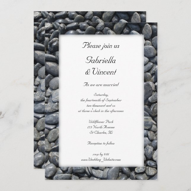 Smooth Black Pebbles Wedding Invitation (Front/Back)
