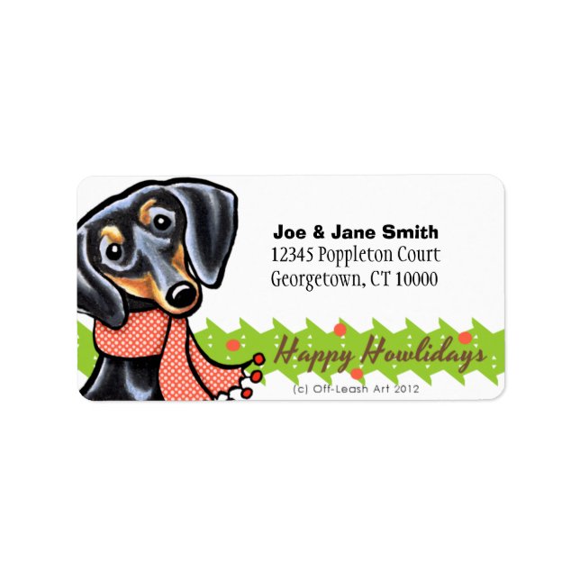 Smooth Black Tan Dachshund Christmas Label (Front)
