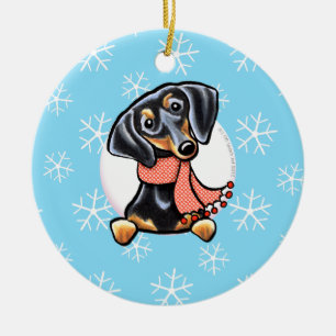 Smooth Black Tan Dachshund Let it Snow Ceramic Ornament