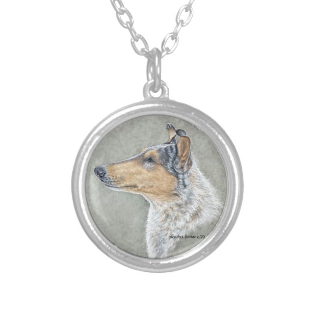 Smooth Blue Merle Collie Fine Art Necklace (Front)