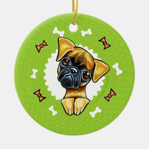 Smooth Brussels Griffon Dog Bones Christmas Wreath Ceramic Ornament