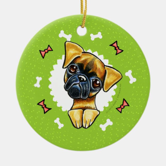 Smooth Brussels Griffon Dog Bones Christmas Wreath Ceramic Ornament (Front)