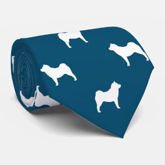 Smooth Chow Chow Dog Silhouettes Pattern Blue Tie
