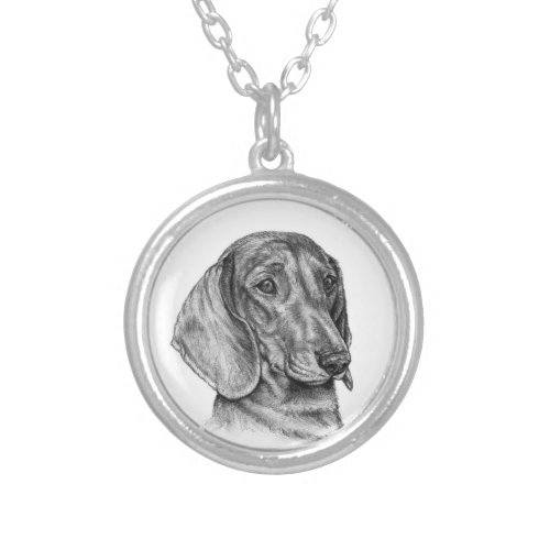 Smooth Coat Dachshund Fine Art Silver Plated Necklace
