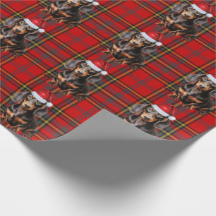 Smooth Coat Dachshund Red Holiday Plaid Christmas Wrapping Paper